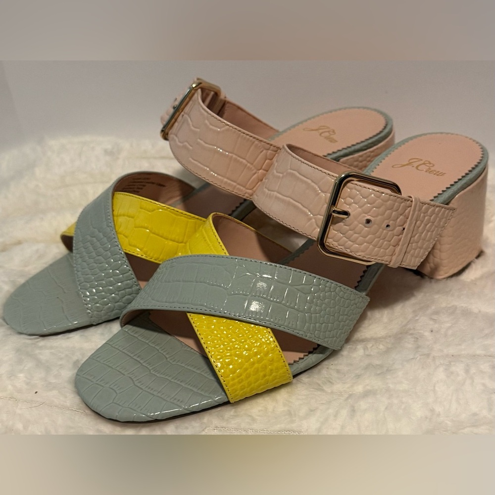 J. Crew Penny Colorblock Faux Crocodile Block Heel Sandals Women’s Size 9 - Picture 2 of 7